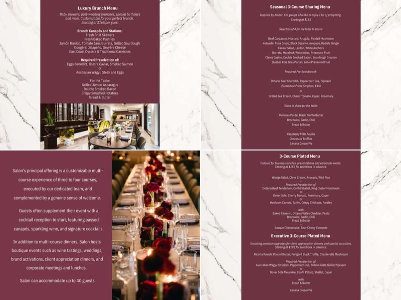 Salon Private Dining Menu