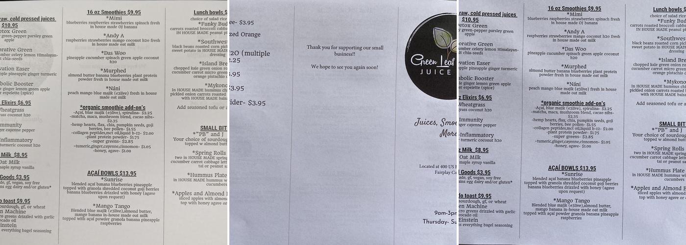 Green Leaf Kitchen Menu