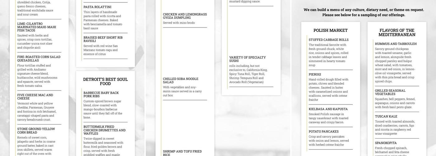 Andiamo Banquets & Catering - Warren Menu