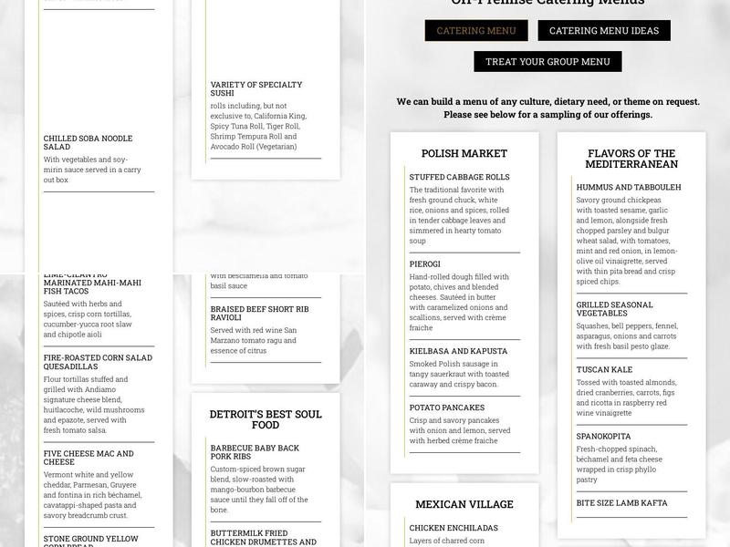 Andiamo Banquets & Catering - Warren Menu