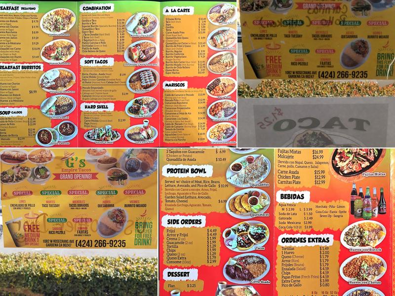 G’s Empire Tacos Menu
