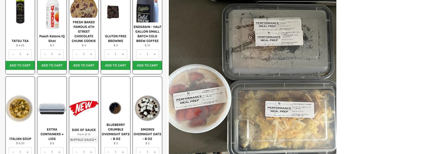 Performance Meal Prep Menu