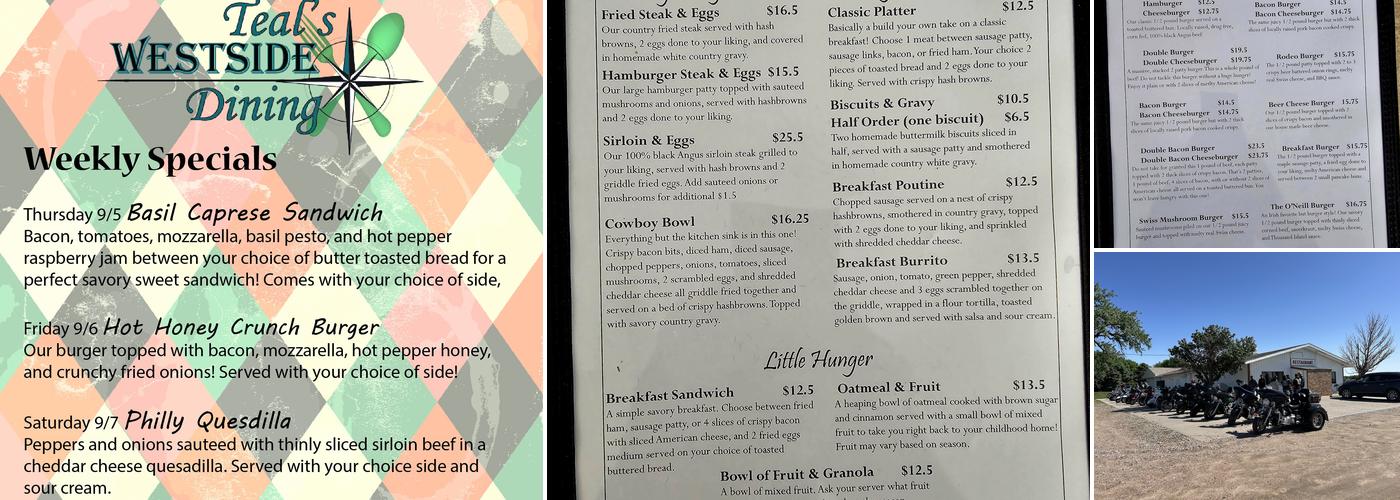 Teal’s Westside Dining Menu
