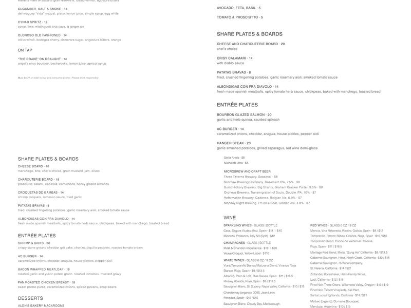 AC Lounge Menu