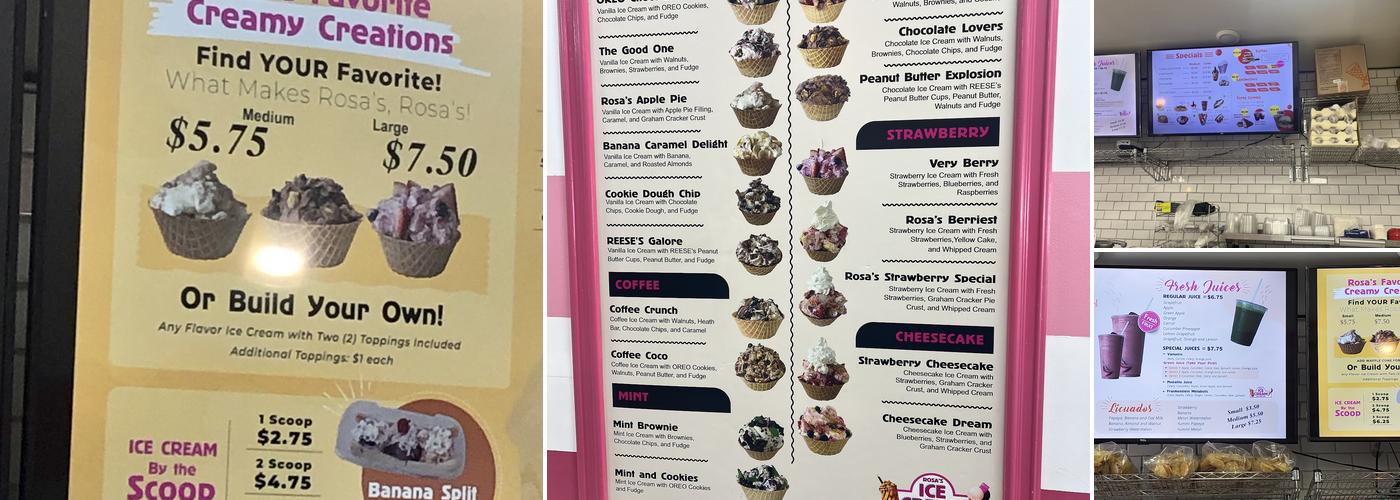 Rosa's Ice Cream and Fruit Bar Menu
