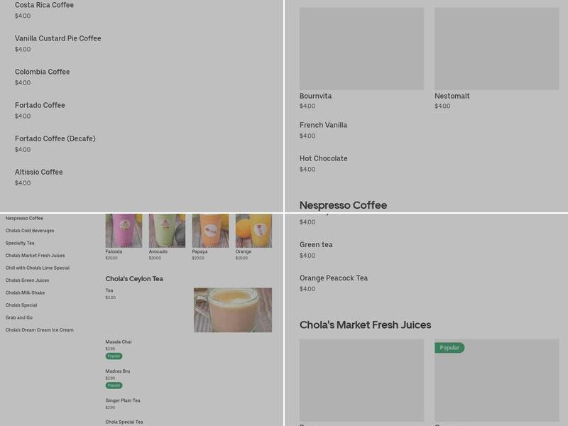 Chola Chai Cafe juicebar Menu