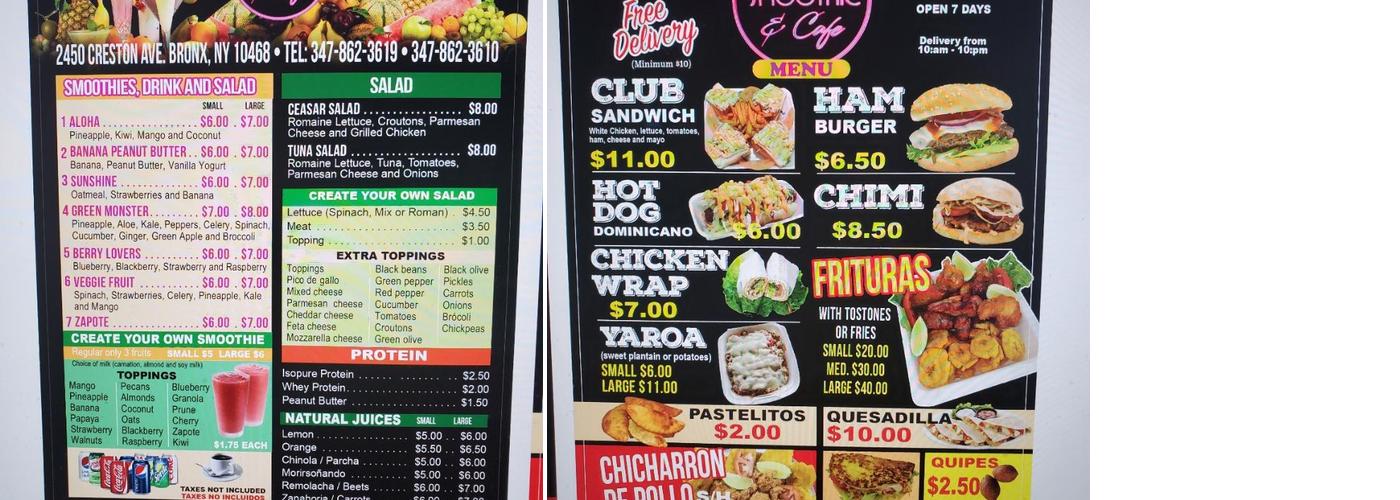 LEGACY SMOOTHIE & CAFE, INC. Menu