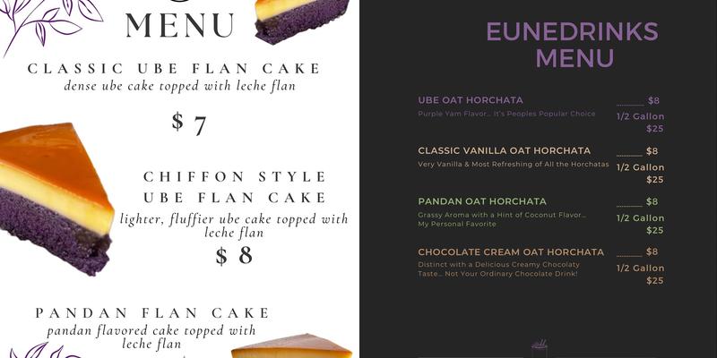 Eunecakes Menu