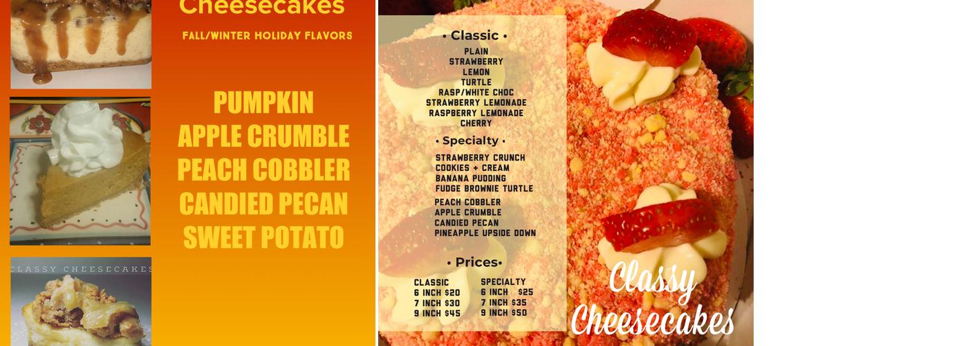 Classy Cheesecakes Menu