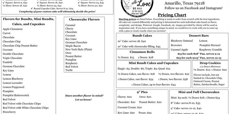 Baked with Love by Annie and the Girls Menu