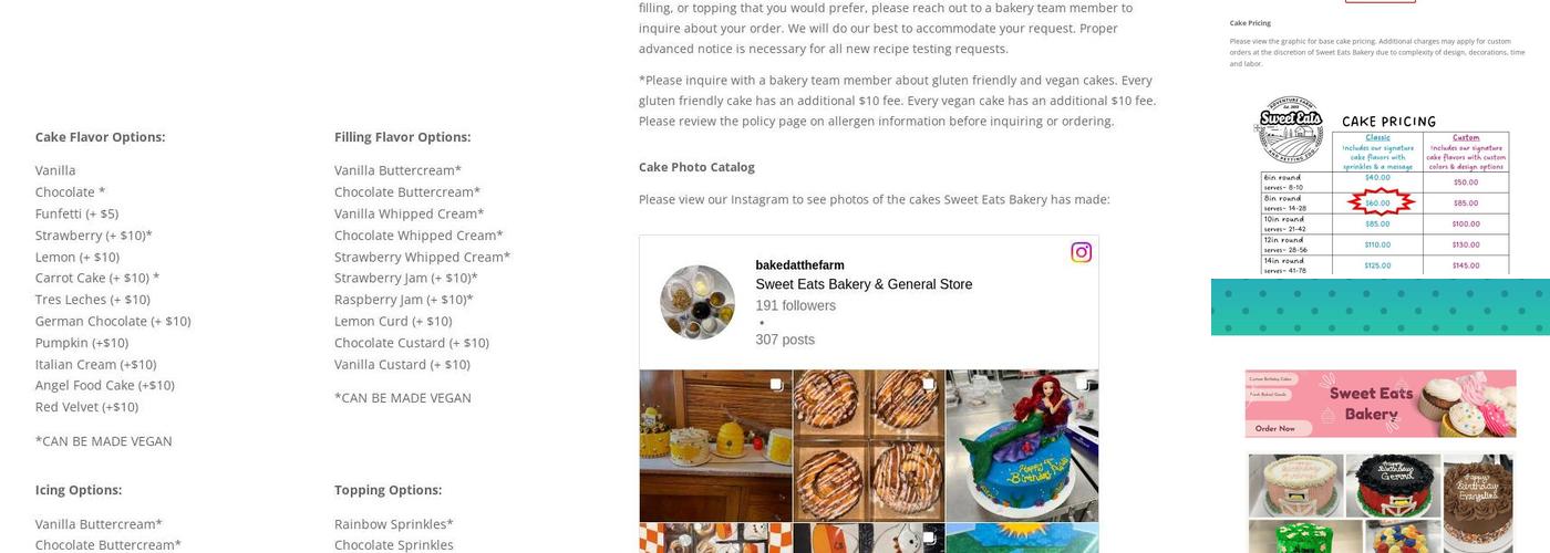 Sweet Eats Bakery & General Store Menu