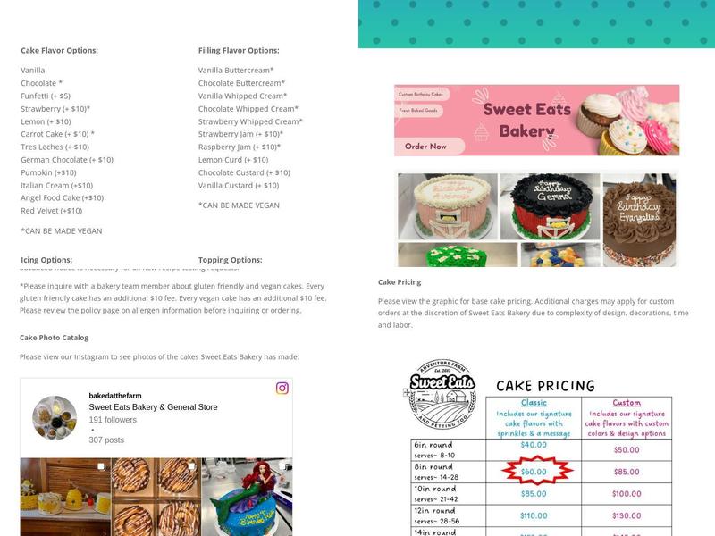 Sweet Eats Bakery & General Store Menu