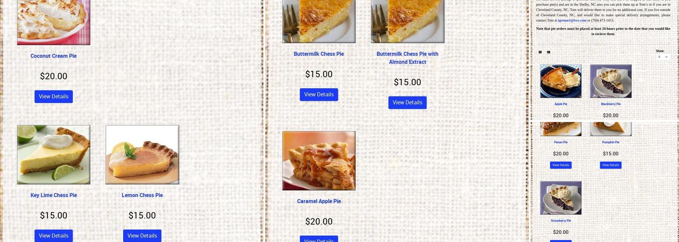 Baking Pies and Cooking Meals Since 1977 Menu