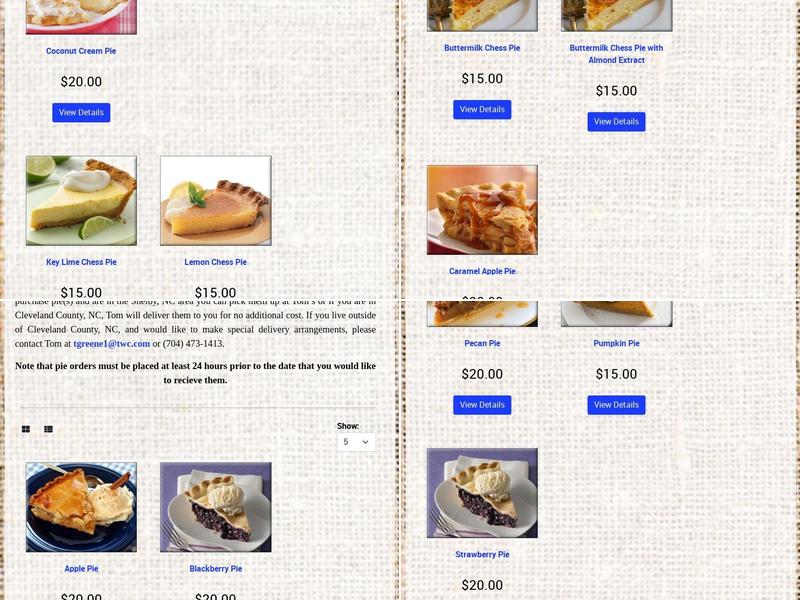 Baking Pies and Cooking Meals Since 1977 Menu