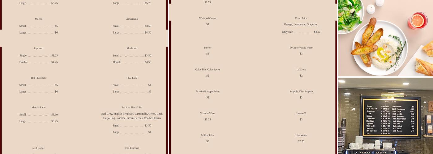 Bel Ami Cafe Menu