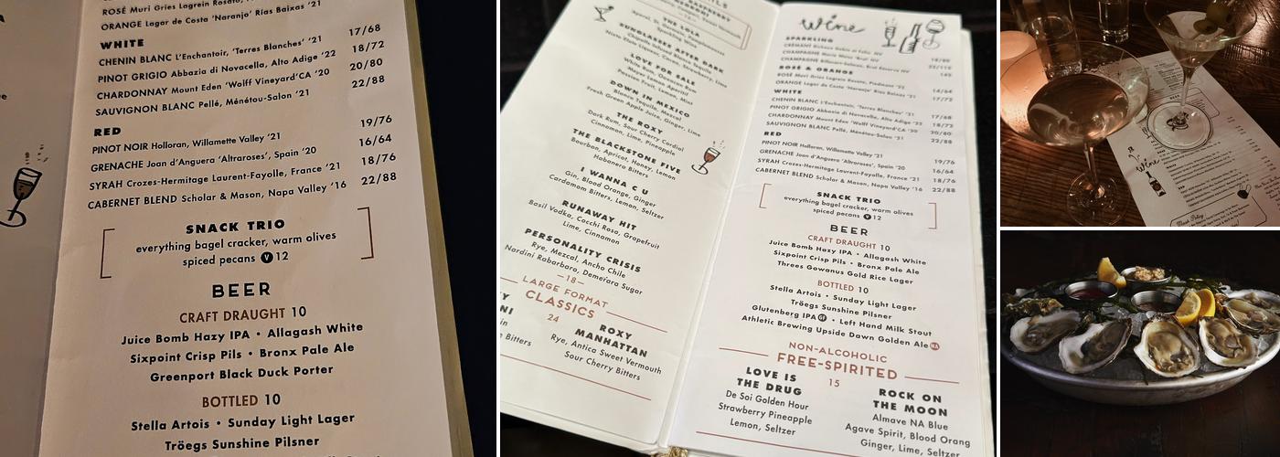 Roxy Bar Menu