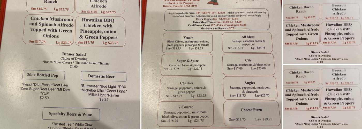 Charlie's Pizza Menu