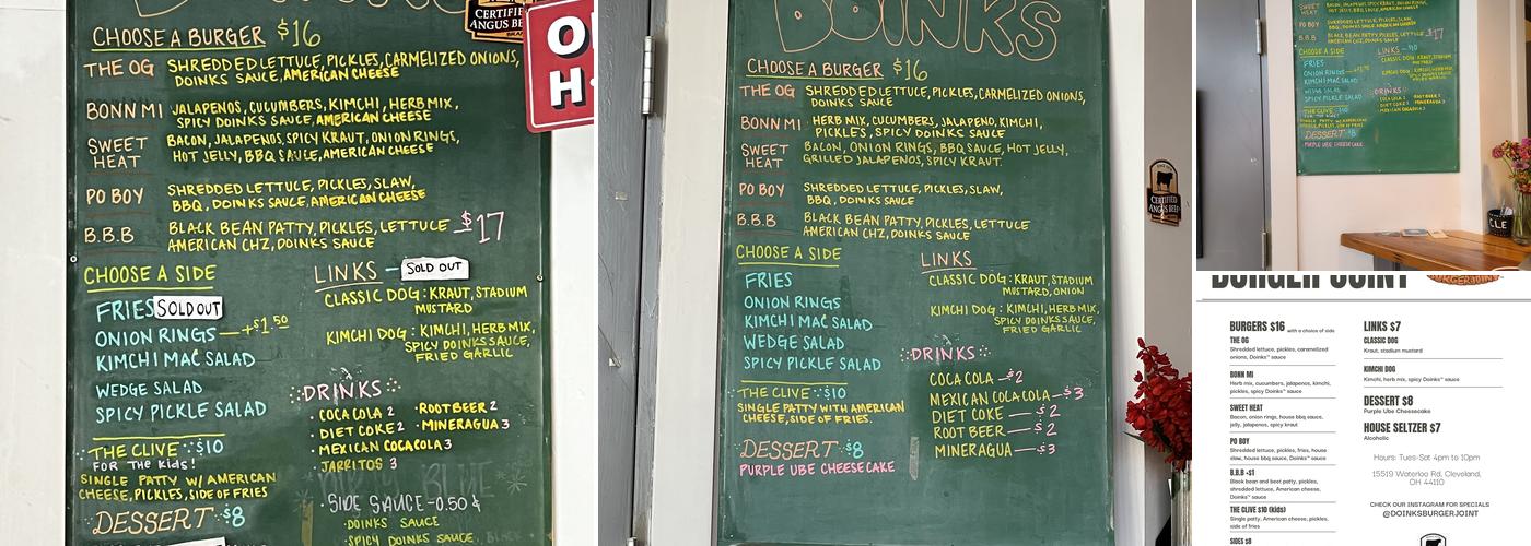 Doinks Burger Joint Menu