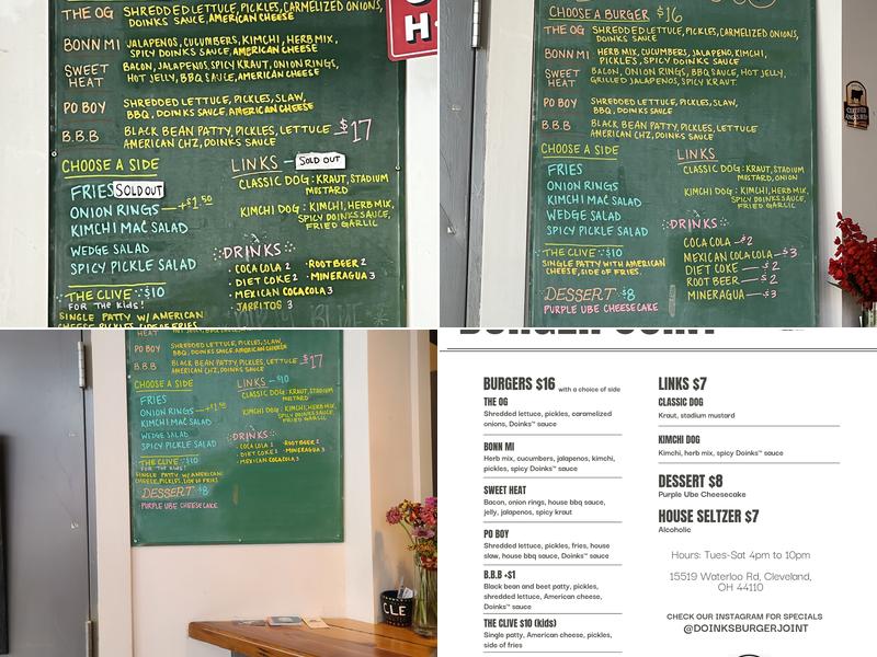 Doinks Burger Joint Menu