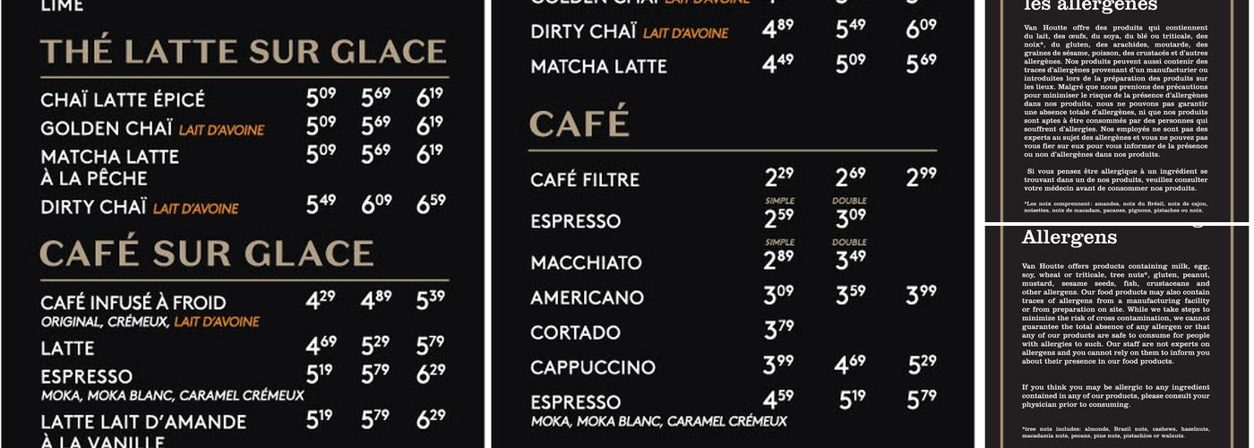 Café Van Houtte Menu