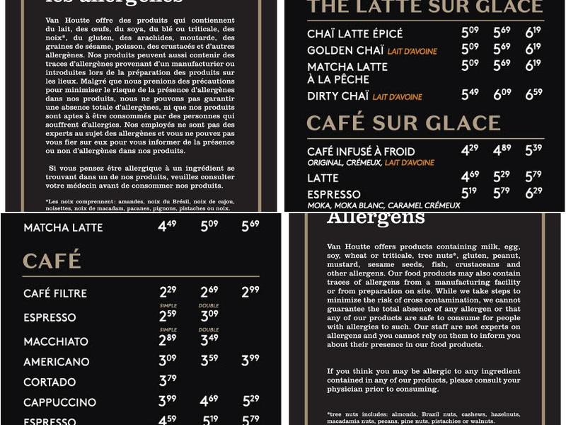 Café Van Houtte Menu