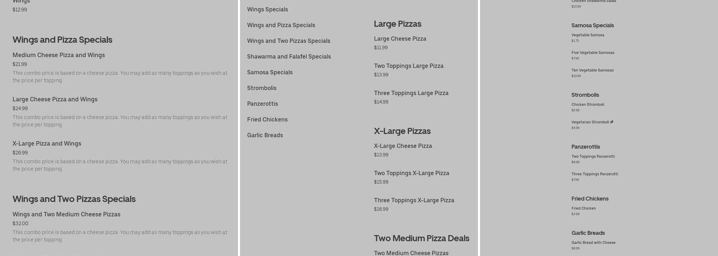 PIZZARAMA Menu