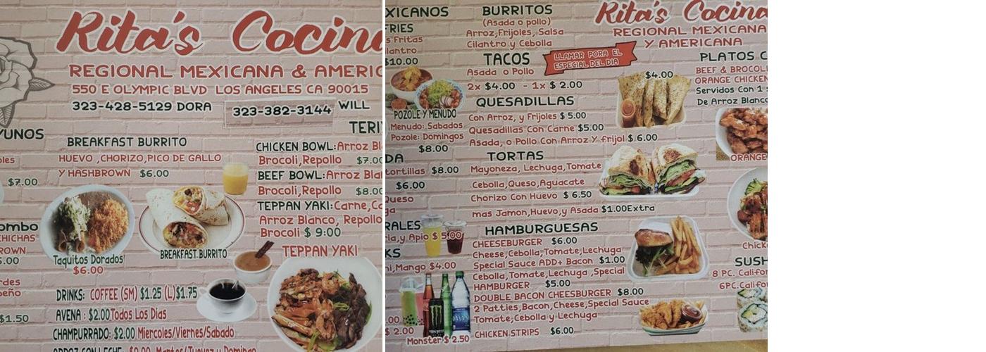 Rita's Cocina Menu