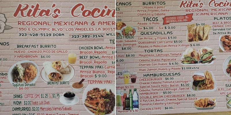 Rita's Cocina Menu