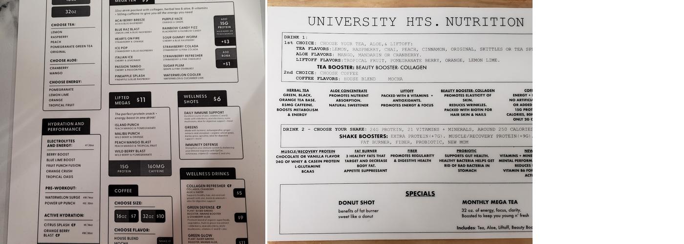 University Hts. Nutrition Menu