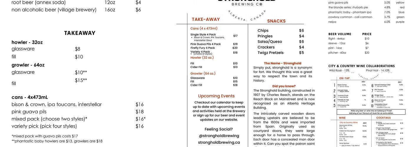 Stronghold Brewing Co. Menu