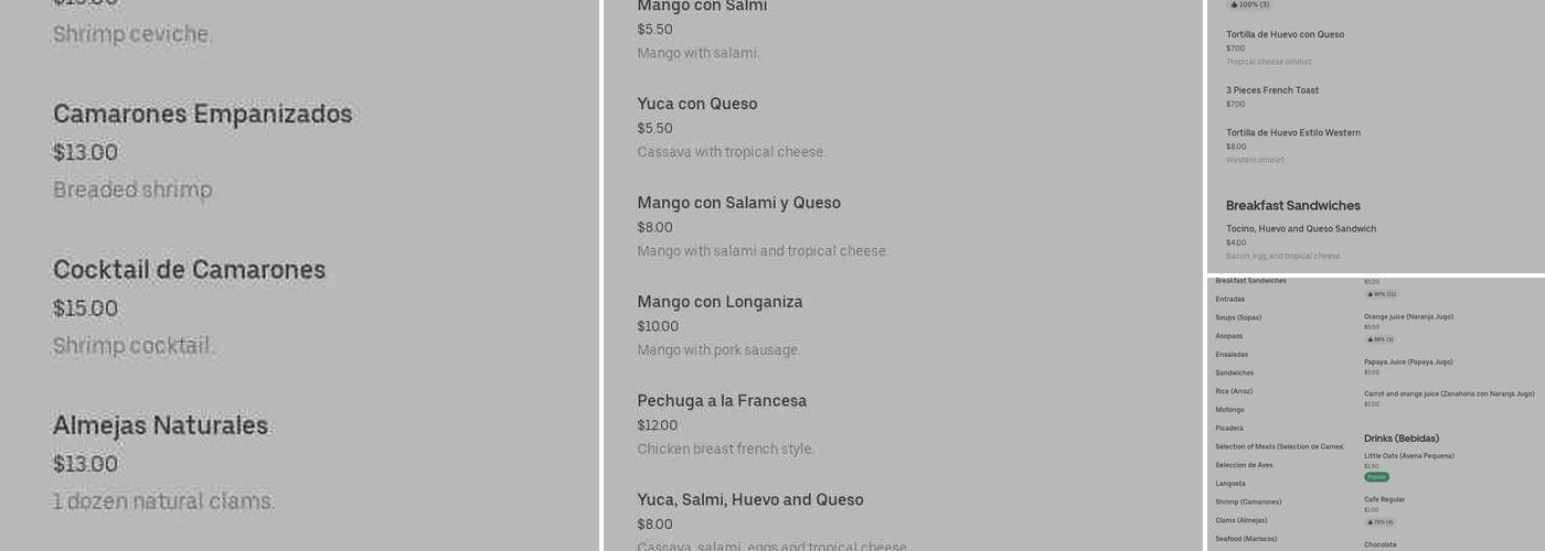 Mi Bella Dama Menu