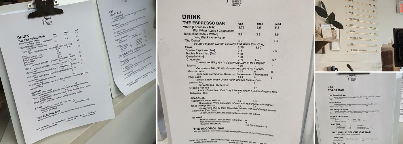 Found Coffee | Bellwoods Menu
