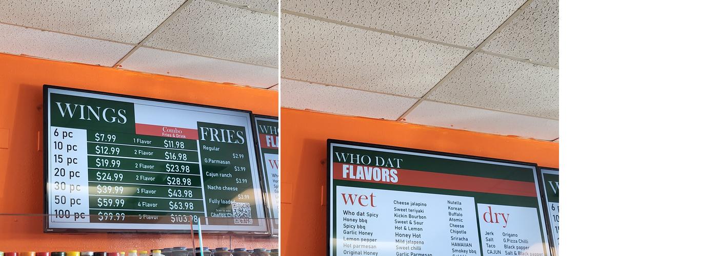 Who dat wings express Menu