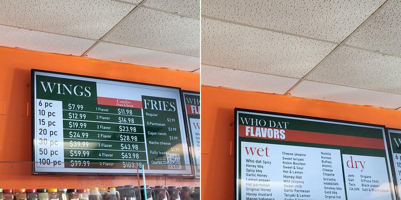 Who dat wings express Menu