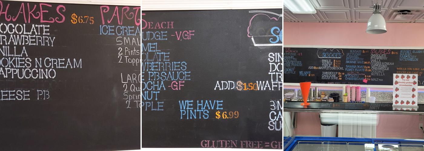 Coastal Ice Cream and Sweet Bar Menu