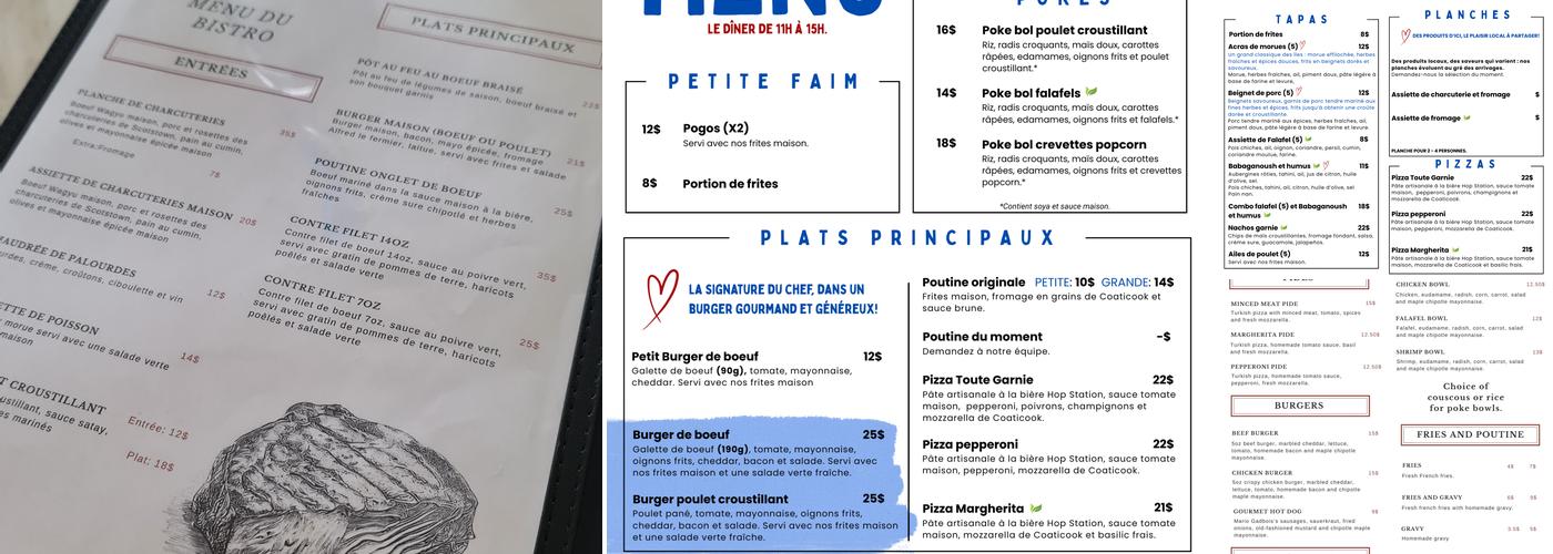 Bistro du Pinacle Menu