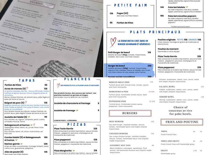 Bistro du Pinacle Menu