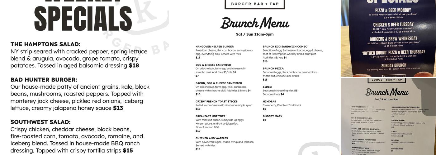 Krafted Burger Bar + Tap Menu