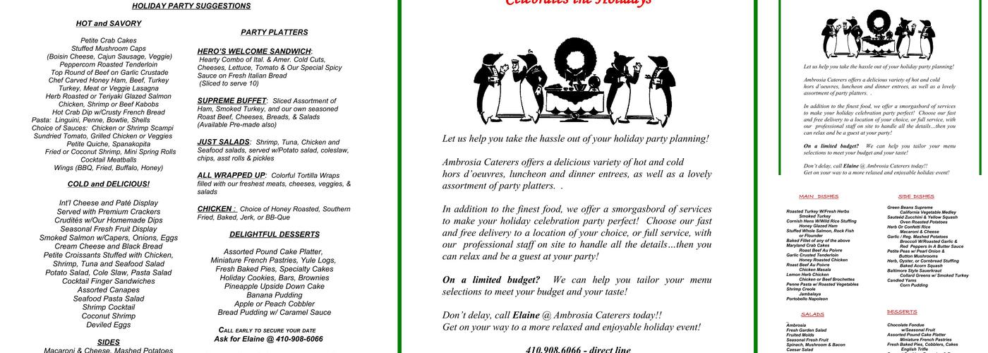 Ambrosia Caterers, LLC Menu