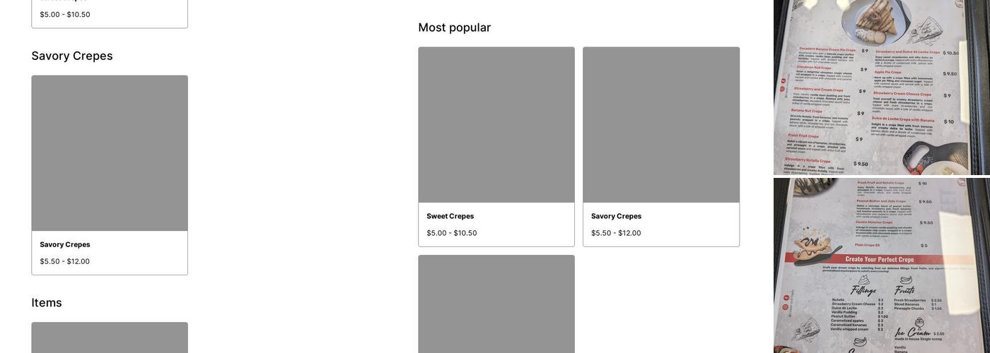 Crepes and Treats Menu