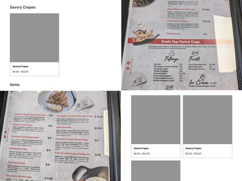 Crepes and Treats Menu