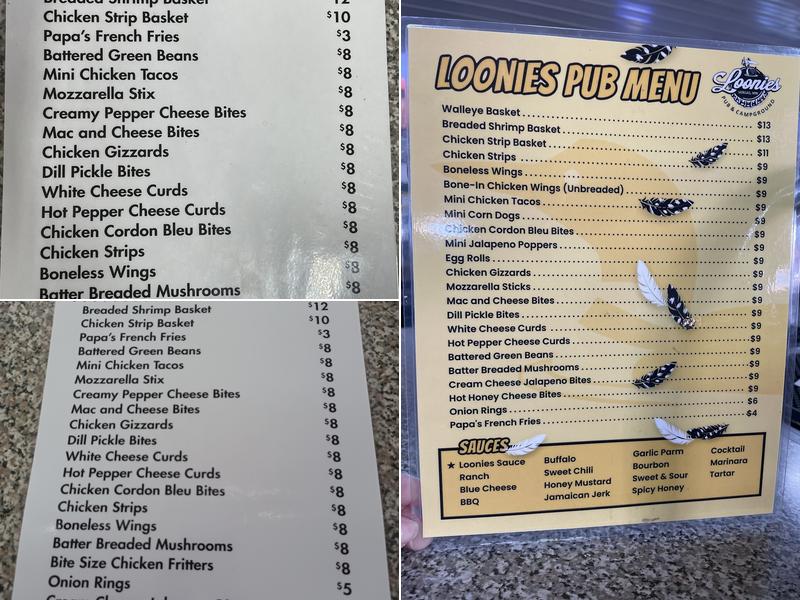 Loonies Pub & Campground Menu