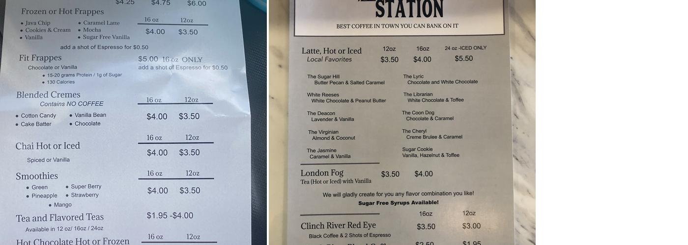 The Coffee Station Menu