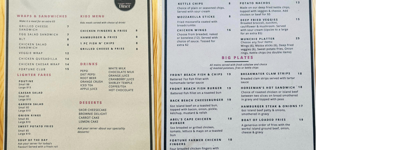 Fortune Bridge Diner, Souris Menu, Reviews (52), Photos (13