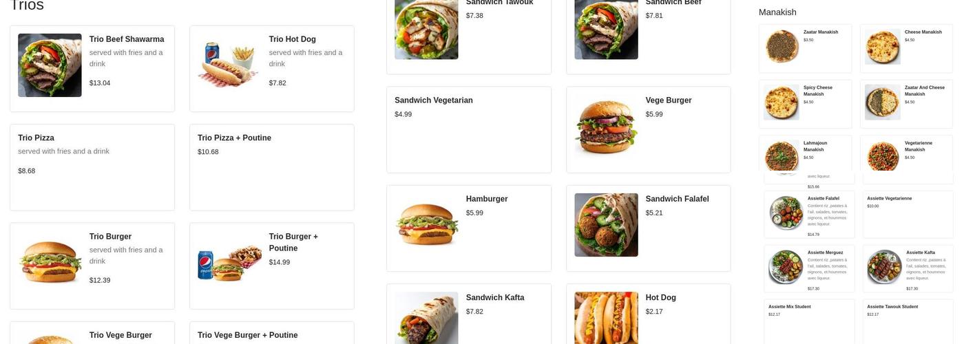 Amara King Menu