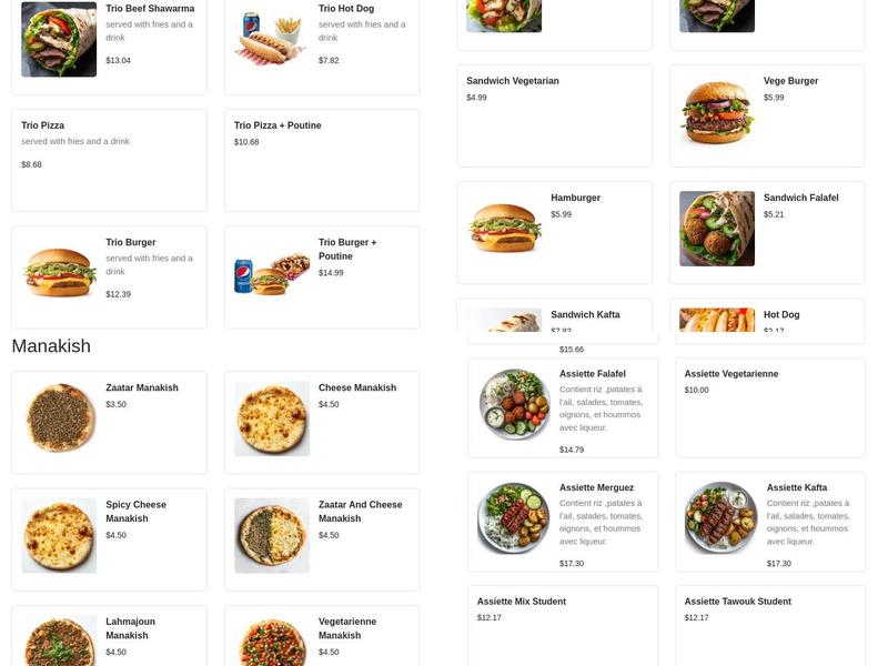 Amara King Menu