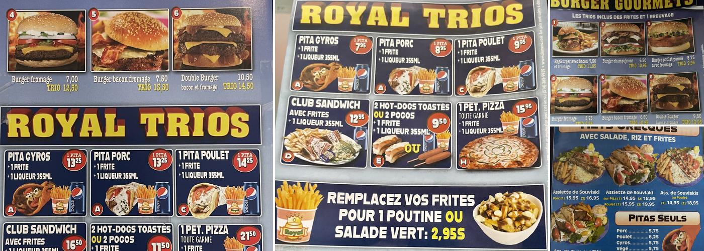 Royal Sous-Marins Menu
