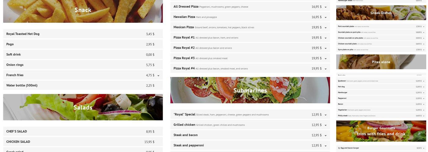 Royal Sous-Marins Menu