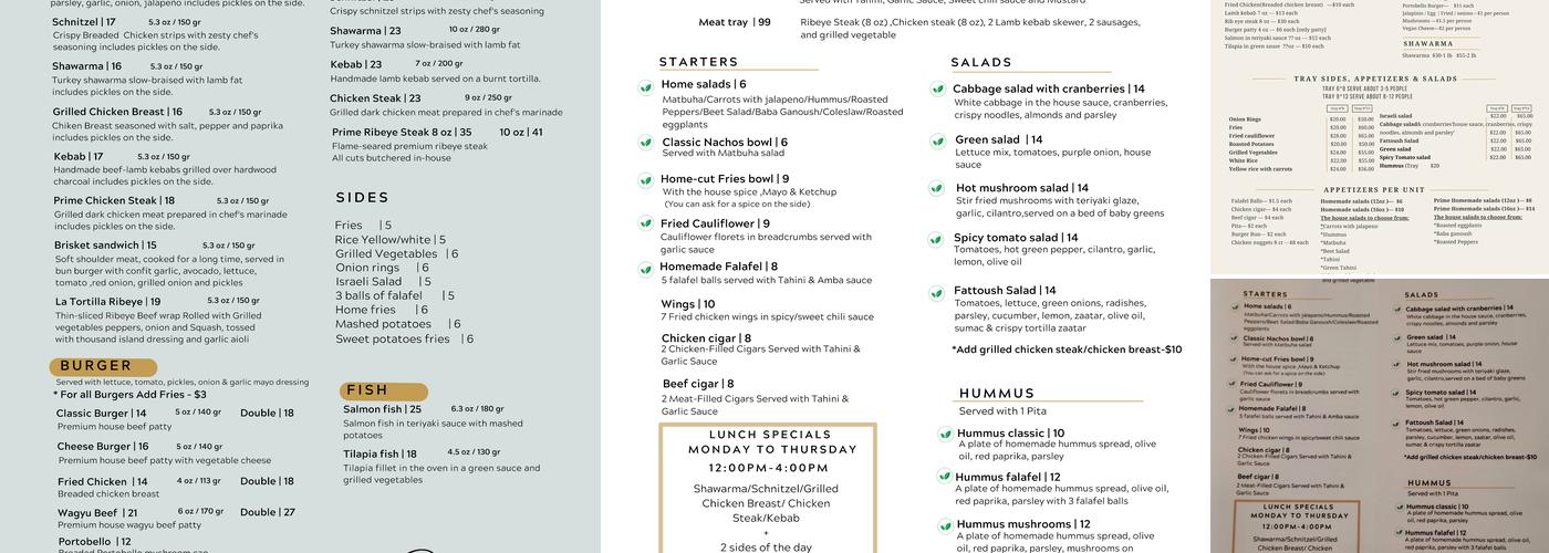 Prime Grill & Bar Menu