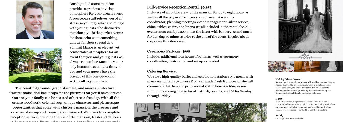 Summit Manor Reception House Menu